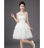 Cocktail Party Dress A-line Scoop Knee-length Tulle / Sequined with Bow(s) / Sequins  