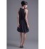 Cocktail Party Dress A-line Jewel Knee-length Chiffon with Draping / Flower(s)  