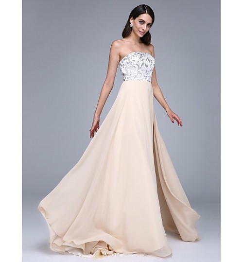 TS Couture? Formal Evening Dress A-line Strapless Court Train Chiffon with Sequins  