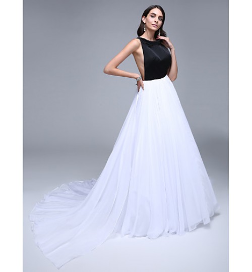 TS Couture? Formal Evening Dress A-line Jewel Court Train Chiffon / Satin with Crystal Detailing  