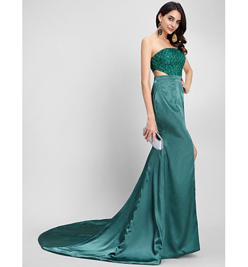 TS Couture? Formal Evening Dress Trumpet / Mermaid Strapless Court Train Stretch Satin with Beading  