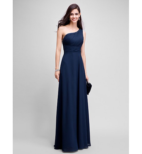 Formal Evening Dress Sheath / Column One Shoulder Floor-length Chiffon with Beading  