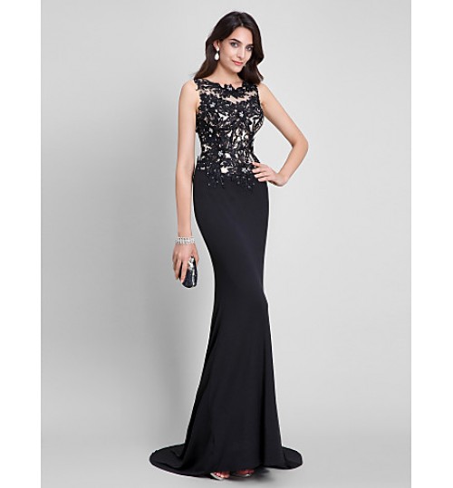 TS Couture? Formal Evening Dress Trumpet / Mermaid Scoop Sweep / Brush Train Jersey with Appliques  