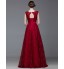 Formal Evening Dress A-line Bateau Floor-length Lace / Satin with Lace / Sash / Ribbon  