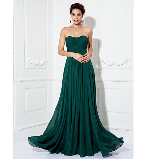 TS Couture? Prom / Formal Evening / Military Ball Dress - Open Back Plus Size / Petite A-line / Princess Strapless Sweep / Brush Train Chiffon  