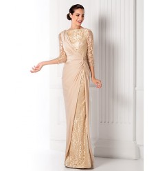 TS Couture? Prom / Formal Evening / Military Ball Dress Plus Size / Petite Sheath / Column Bateau Floor-length Lace / Jersey with Side Draping  