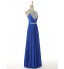 Formal Evening Dress A-line Halter Floor-length Satin with Beading  