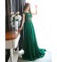 Formal Evening Dress A-line Scoop Court Train Chiffon with Appliques / Beading  