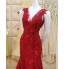 Formal Evening Dress Trumpet / Mermaid V-neck Sweep / Brush Train Lace / Tulle with Appliques / Beading / Sequins  