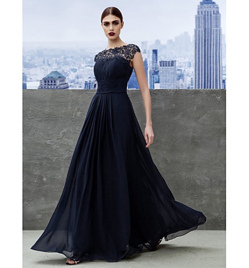 TS Couture? Formal Evening / Black Tie Gala Dress A-line Bateau Floor-length Georgette with Draping / Lace  