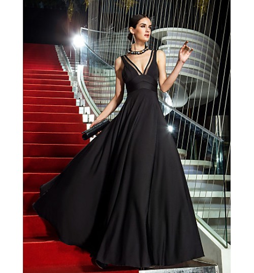 TS Couture? Formal Evening / Military Ball Dress - Vintage Inspired Plus Size / Petite A-line V-neck Floor-length Jersey with Side Draping  