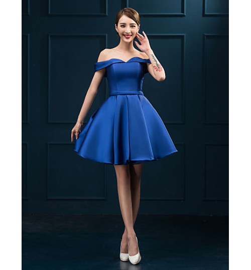 Cocktail Party Dress Ball Gown Off-the-shoulder Short / Mini Satin with Sash / Ribbon  