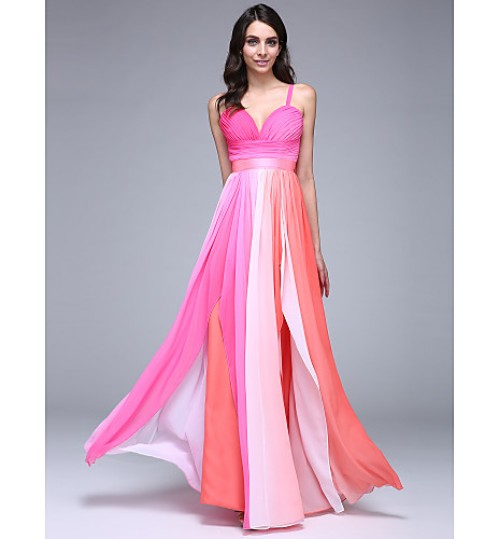 TS Couture? Formal Evening Dress Sheath / Column Spaghetti Straps Floor-length Chiffon with Side Draping  