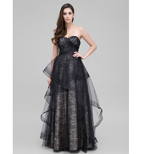 TS Couture? Formal Evening Dress A-line Sweetheart Floor-length Lace with Lace / Criss Cross  