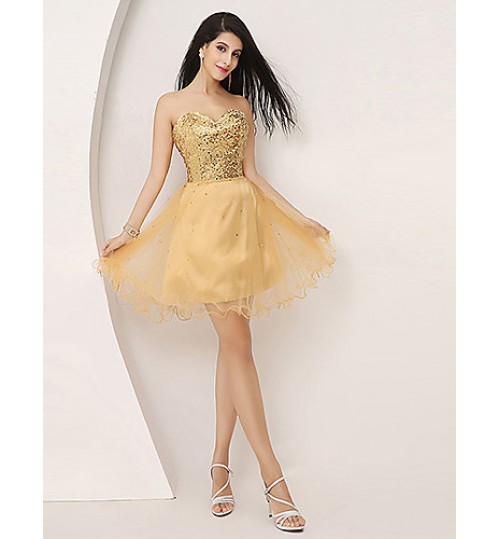 Cocktail Party Dress - Gold Plus Sizes / Petite A-line Sweetheart Knee-length  