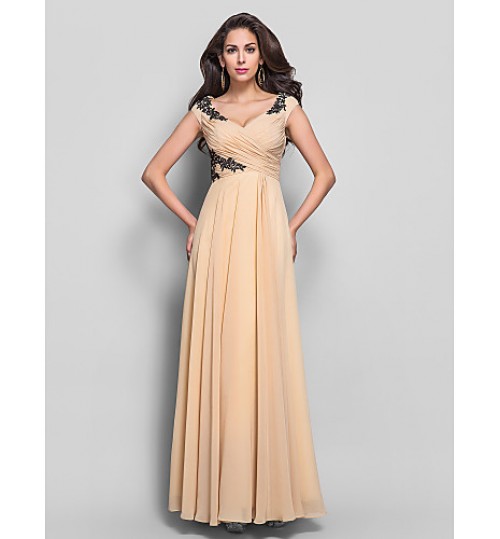 TS Couture? Formal Evening / Military Ball Dress Plus Size / Petite Sheath / Column V-neck Floor-length Chiffon with Appliques / Criss Cross  