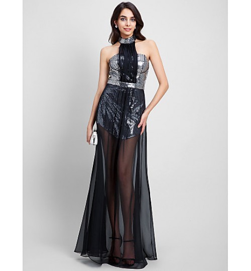 TS Couture? Formal Evening Dress Sheath / Column Halter Floor-length Chiffon / Sequined with Sequins  