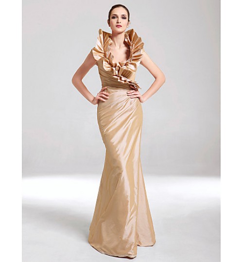 TS Couture? Formal Evening / Military Ball Dress - Elegant Plus Size / Petite Trumpet / Mermaid V-neck Floor-length Taffeta withRuffles / Side  