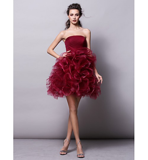 TS Couture? Cocktail Party Dress Plus Size / Petite Ball Gown Strapless Short / Mini Tulle with Ruffles / Criss Cross / Ruching  