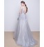 Cocktail Party / Formal Evening Dress A-line V-neck Sweep / Brush Train Tulle with Beading / Lace / Sequins  