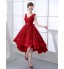 Cocktail Party Dress Ball Gown V-neck Asymmetrical Lace / Satin with Bow(s) / Lace / Sash / Ribbon  