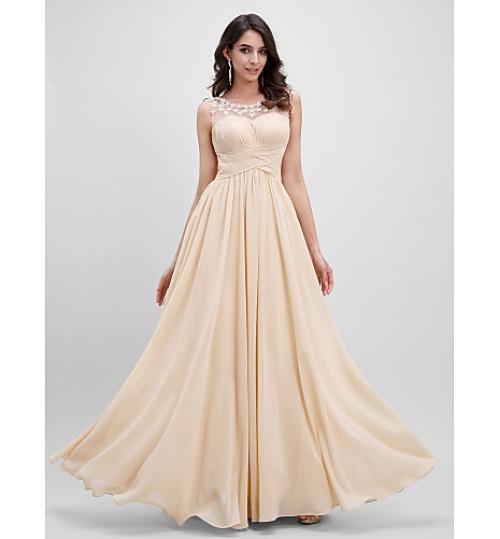 TS Couture? Formal Evening Dress A-line Scoop Floor-length Chiffon with Flower(s) / Draping / Criss Cross  