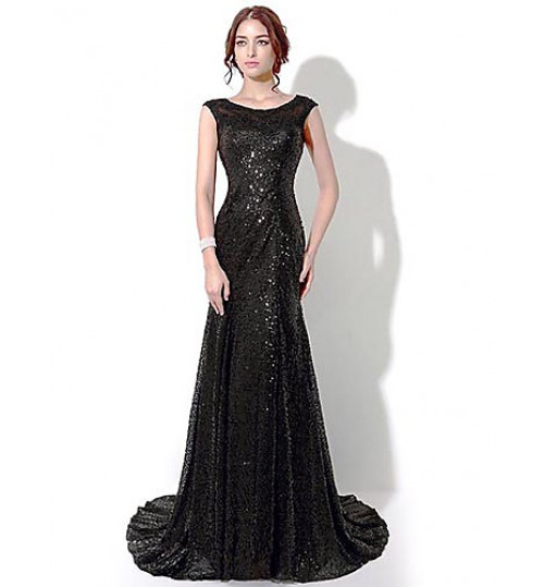 Formal Evening Dress Sheath / Column Bateau Floor-length / Chapel Train with  