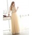 Formal Evening Dress A-line Bateau Floor-length Tulle with Appliques / Beading / Sash / Ribbon  