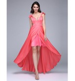 TS Couture? Formal Evening Dress A-line V-neck Asymmetrical Satin Chiffon  